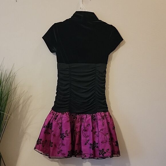 BCX GIRL BLACK AND FUCHSIA DROPPED WAIST FANCY PARTY DRESS, SIZE 10 - Picture 7 of 12